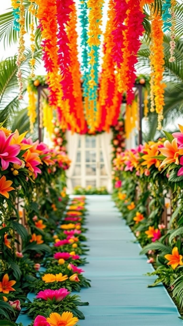 Tropical Wedding Ideas: Guaranteed Gorgeous Celebrations | Pocoko Walk into forever with a wedding aisle lined with bold tropical flowers! Every step is a celebration of love and color.