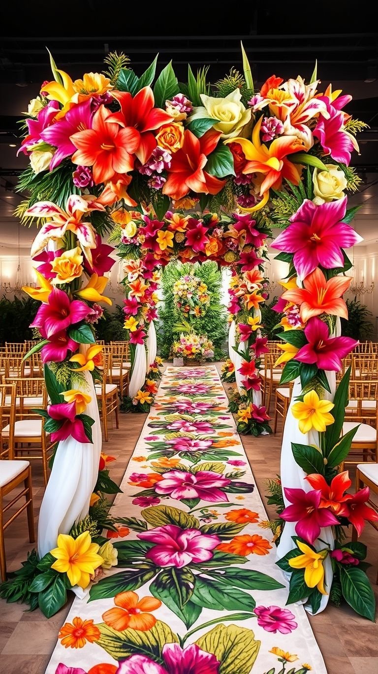 Tropical Wedding Ideas: Guaranteed Gorgeous Celebrations | Pocoko Trade the traditional for tropical! A floral aisle bursting with vibrant hues sets the tone for a celebration as bold as your love.
