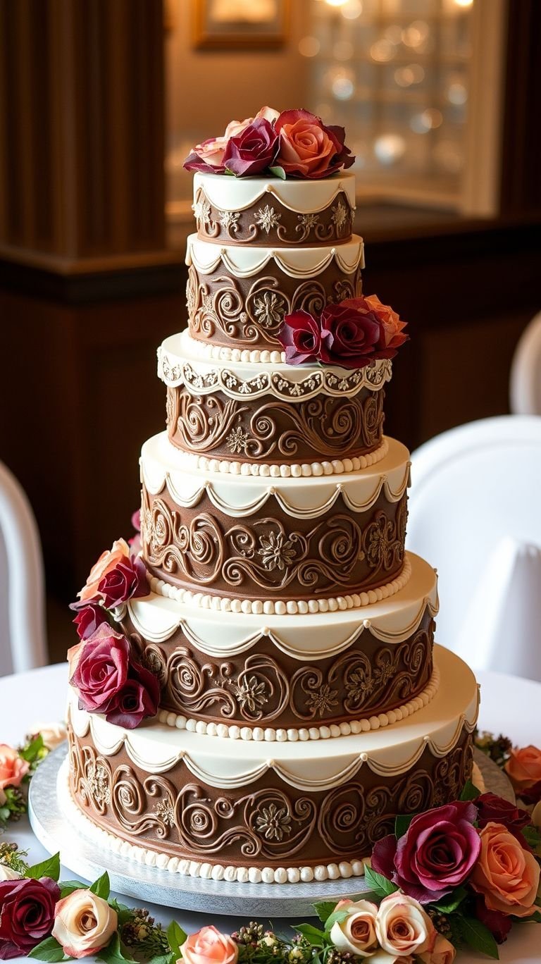 75+ Chocolate Wedding Cakes That Are Too Indulgent to Ignore | Pocoko Rich chocolate layers, smooth vanilla frosting, and a cake that defines pure wedding bliss—this sweet masterpiece is love at first bite!