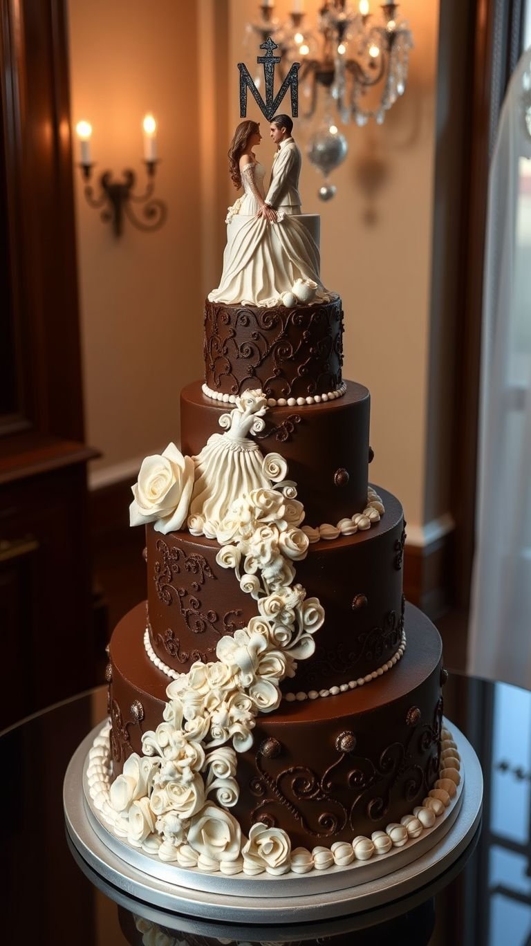 75+ Chocolate Wedding Cakes That Are Too Indulgent to Ignore | Pocoko Nothing says 'happily ever after' like the perfect pair on top of your wedding cake! A little romance, a little whimsy, and a lot of sweetness.
