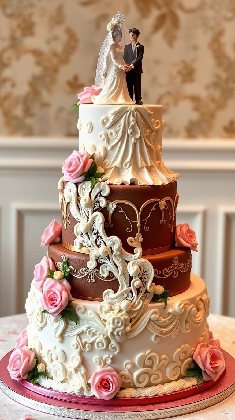 75+ Chocolate Wedding Cakes That Are Too Indulgent to Ignore | Pocoko A wedding cake isn’t complete without the happy couple on top! A classic touch to make your big day even sweeter.
