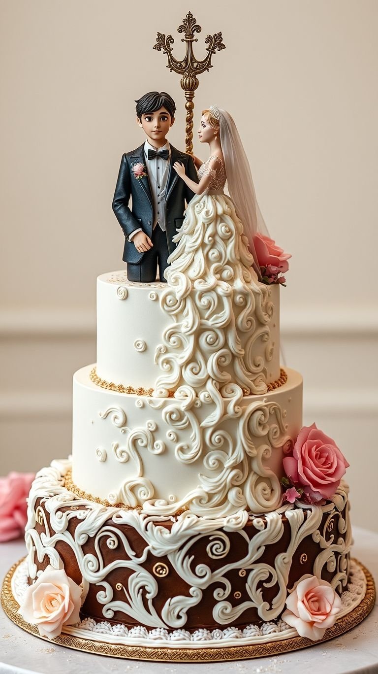 75+ Chocolate Wedding Cakes That Are Too Indulgent to Ignore | Pocoko The perfect finishing touch? A picture-perfect couple sitting atop your wedding cake, ready to steal the show!