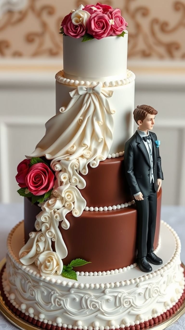 75+ Chocolate Wedding Cakes That Are Too Indulgent to Ignore | Pocoko From vows to vanilla frosting, love is in the details! A couple-topped wedding cake brings tradition, charm, and a touch of romance.