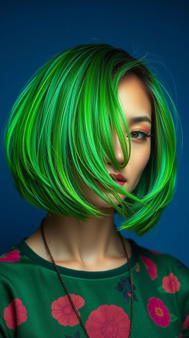 Short green hair = instant attitude! Whether soft pastel or deep forest hues, it’s the bold style that demands attention.