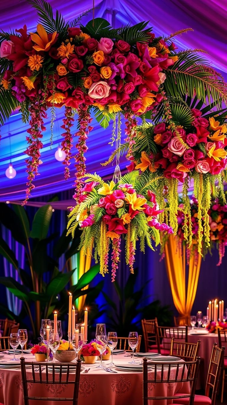 Tropical Wedding Ideas: Guaranteed Gorgeous Celebrations | Pocoko Let your flowers take flight! Hanging tropical bouquets bring stunning island vibes from above—because beauty should never be limited to tables.