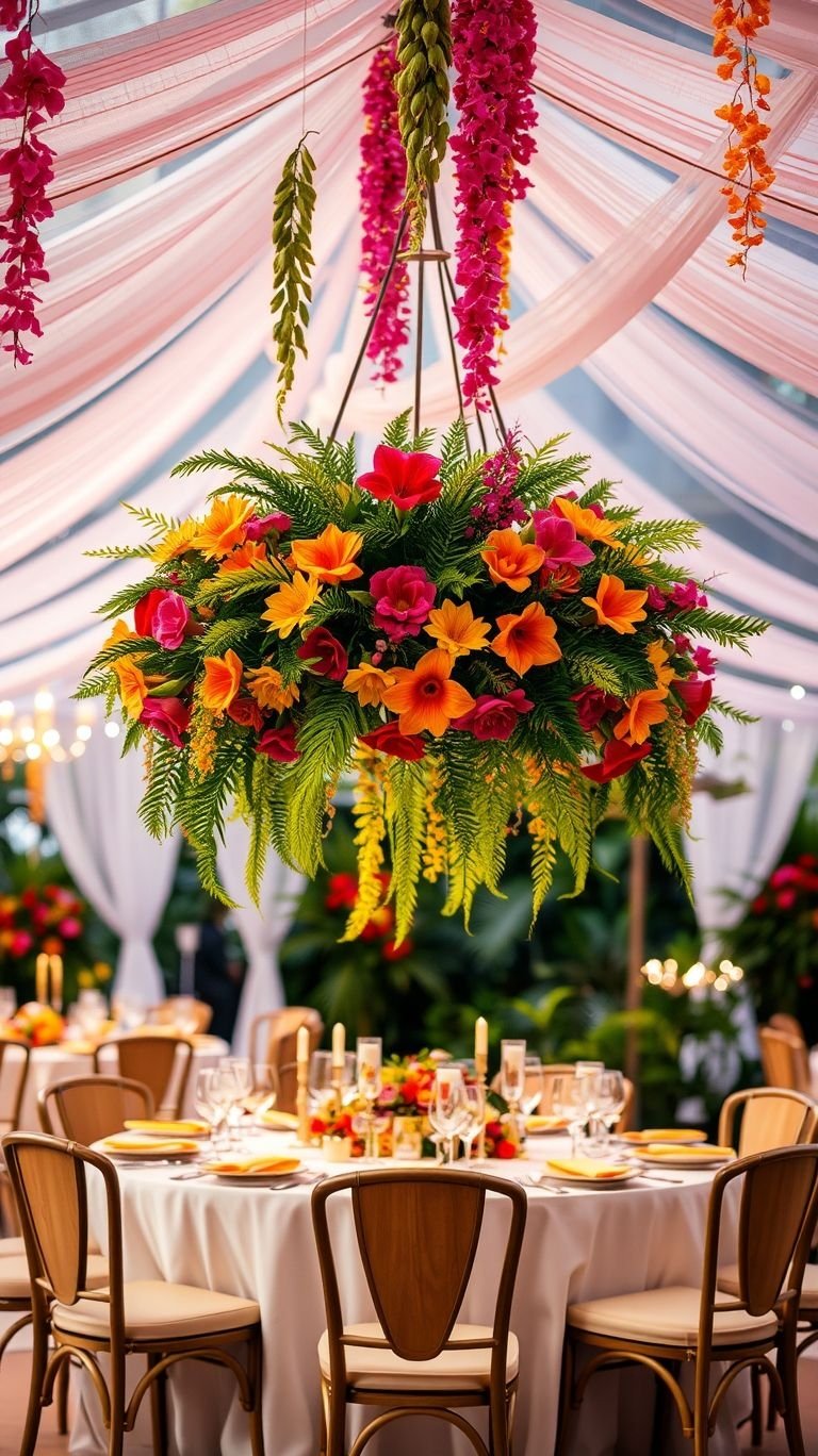 Tropical Wedding Ideas: Guaranteed Gorgeous Celebrations | Pocoko Why settle for ordinary when your wedding florals can float? Hanging bouquets add magic, movement, and pure tropical elegance!