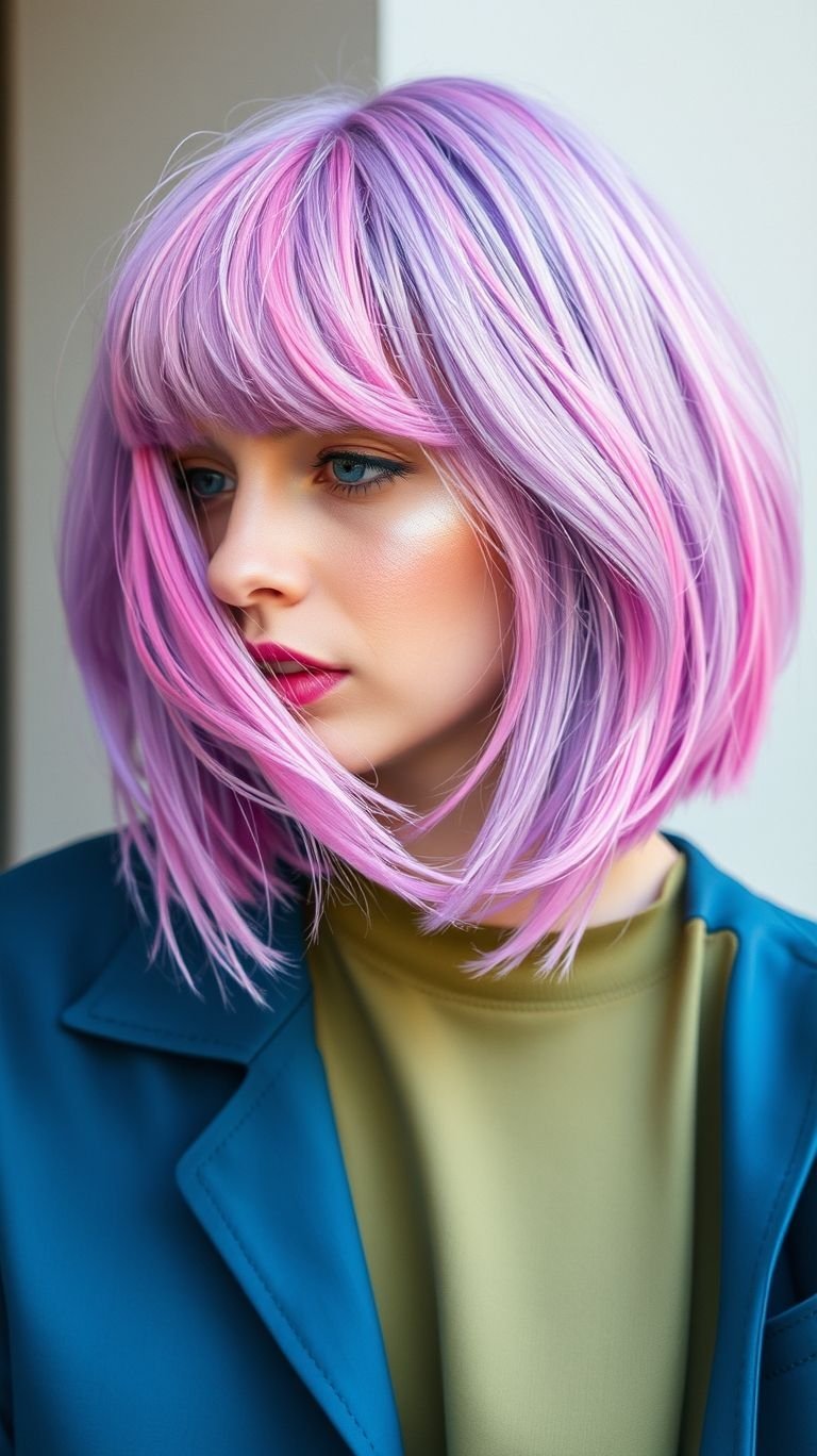 Soft lavender meets refreshing mint—this short hair trend is all about playful elegance with a hint of edgy coolness.