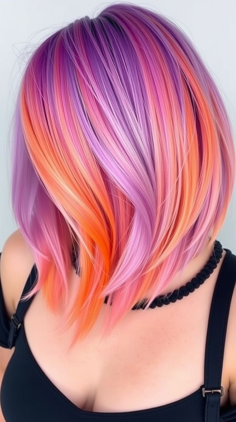 Soft meets striking! Lavender’s calm vibes and orange’s vibrant energy make short hair pop with playful elegance.