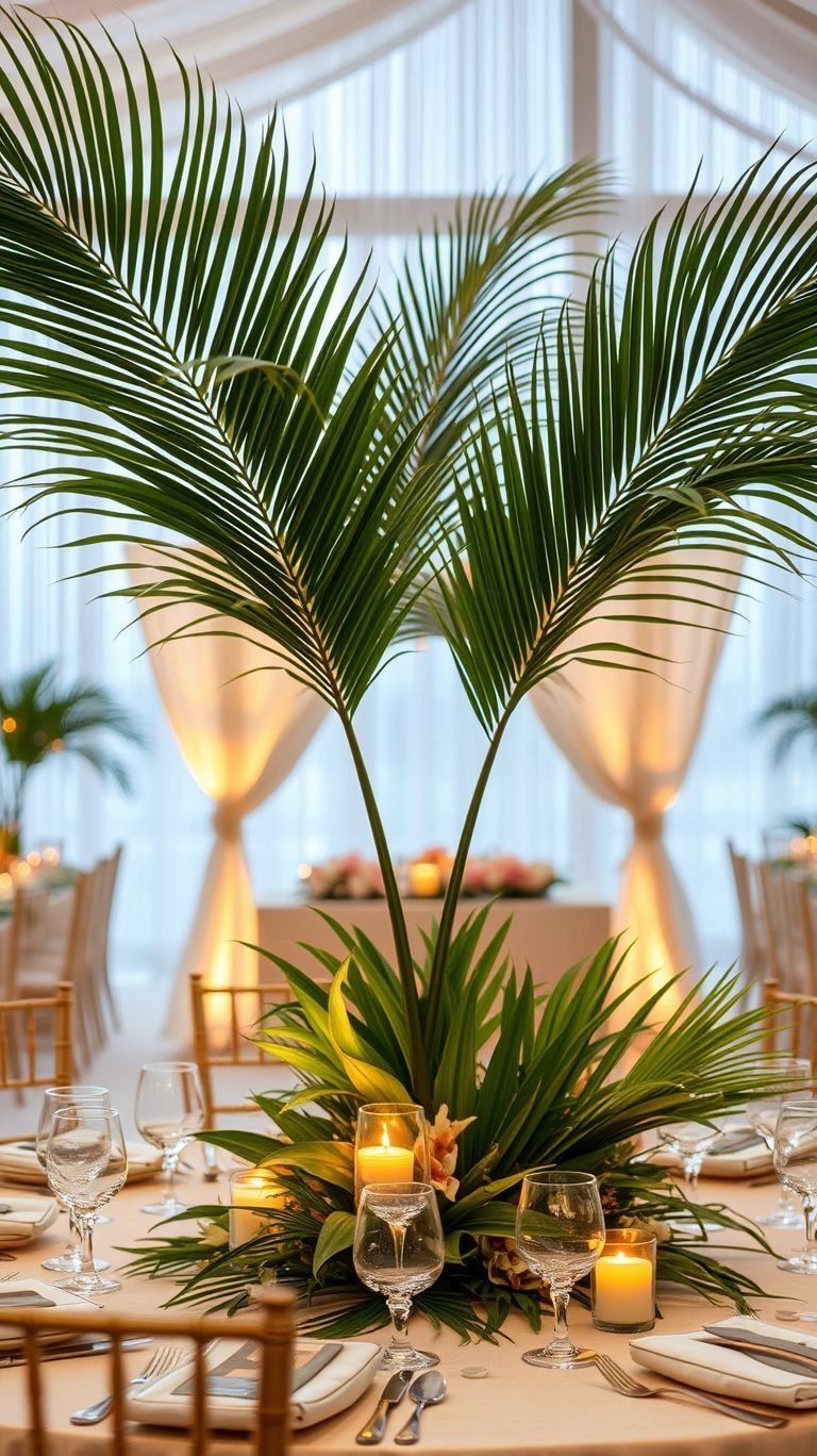Tropical Wedding Ideas: Guaranteed Gorgeous Celebrations | Pocoko When in doubt, go green! Palm leaf centerpieces bring a modern tropical twist to wedding decor, turning every table into a lush oasis.