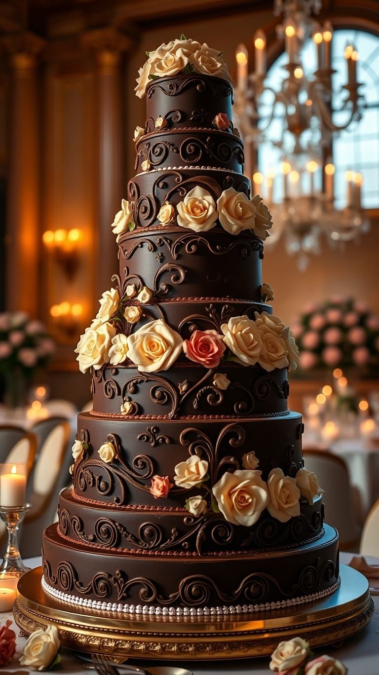 75+ Chocolate Wedding Cakes That Are Too Indulgent to Ignore | Pocoko Decadent, rich, and absolutely irresistible—this pure chocolate wedding cake is a dream come true for dessert lovers!