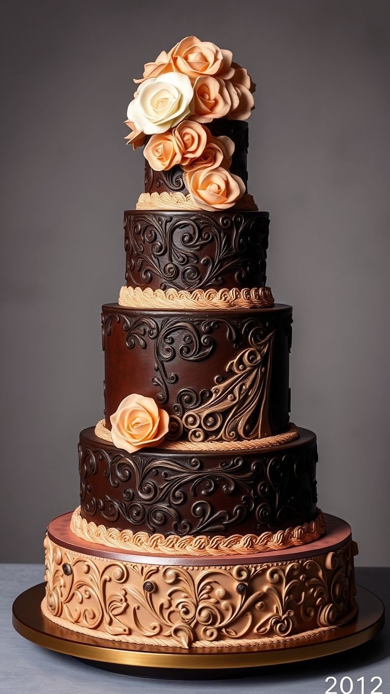 75+ Chocolate Wedding Cakes That Are Too Indulgent to Ignore | Pocoko Elegant, indulgent, and packed with cocoa goodness—this wedding cake is pure chocolate paradise!