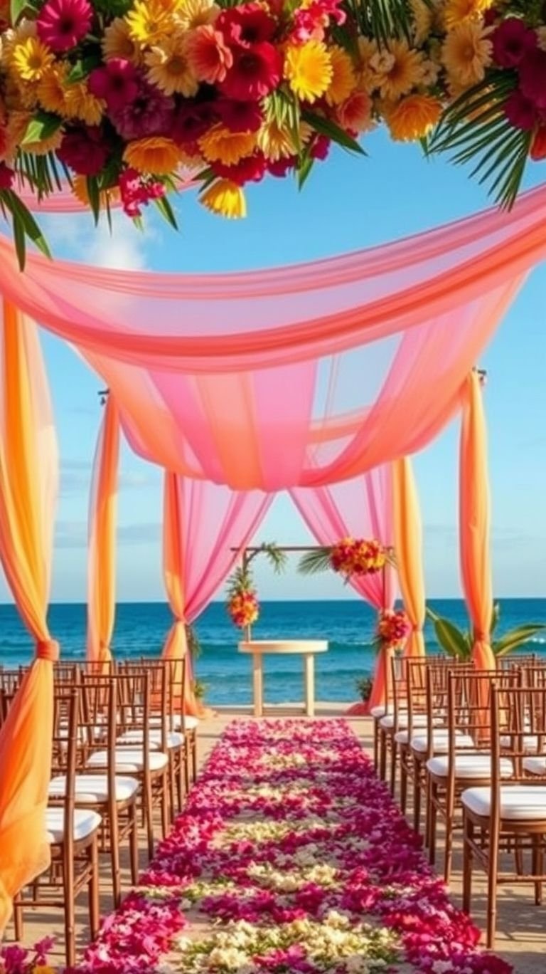 Tropical Wedding Ideas: Guaranteed Gorgeous Celebrations | Pocoko Nothing beats saying 'I do' with the ocean as your backdrop! A sea-facing aisle lined with tropical florals is pure coastal wedding perfection.