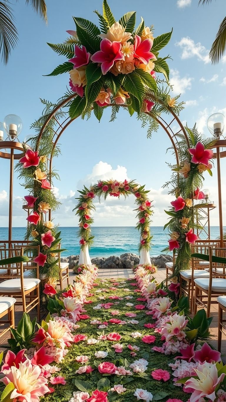 Tropical Wedding Ideas: Guaranteed Gorgeous Celebrations | Pocoko Say yes to tropical beauty with an oceanfront aisle bursting with vibrant blooms—where love meets paradise!