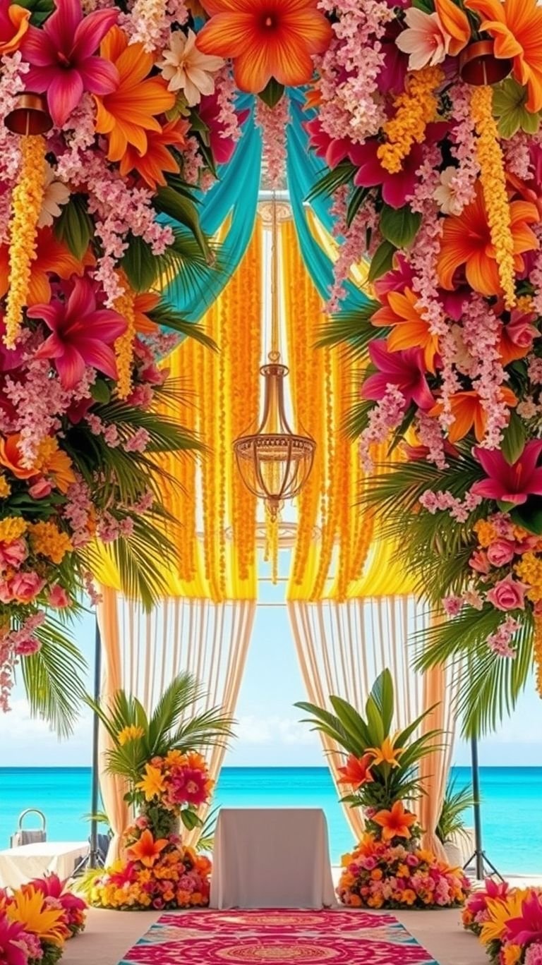 Tropical Wedding Ideas: Guaranteed Gorgeous Celebrations | Pocoko Let your love bloom with the waves! A floral-lined oceanfront aisle is the perfect mix of tropical romance and coastal bliss.
