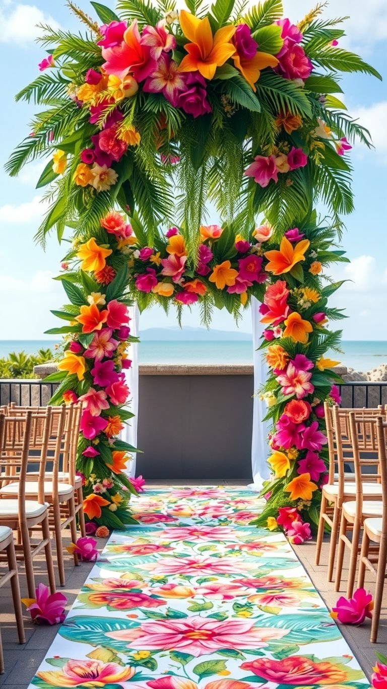 Tropical Wedding Ideas: Guaranteed Gorgeous Celebrations | Pocoko Waves crashing, florals blooming, and love in the air—this sea-facing tropical wedding aisle is the definition of paradise!