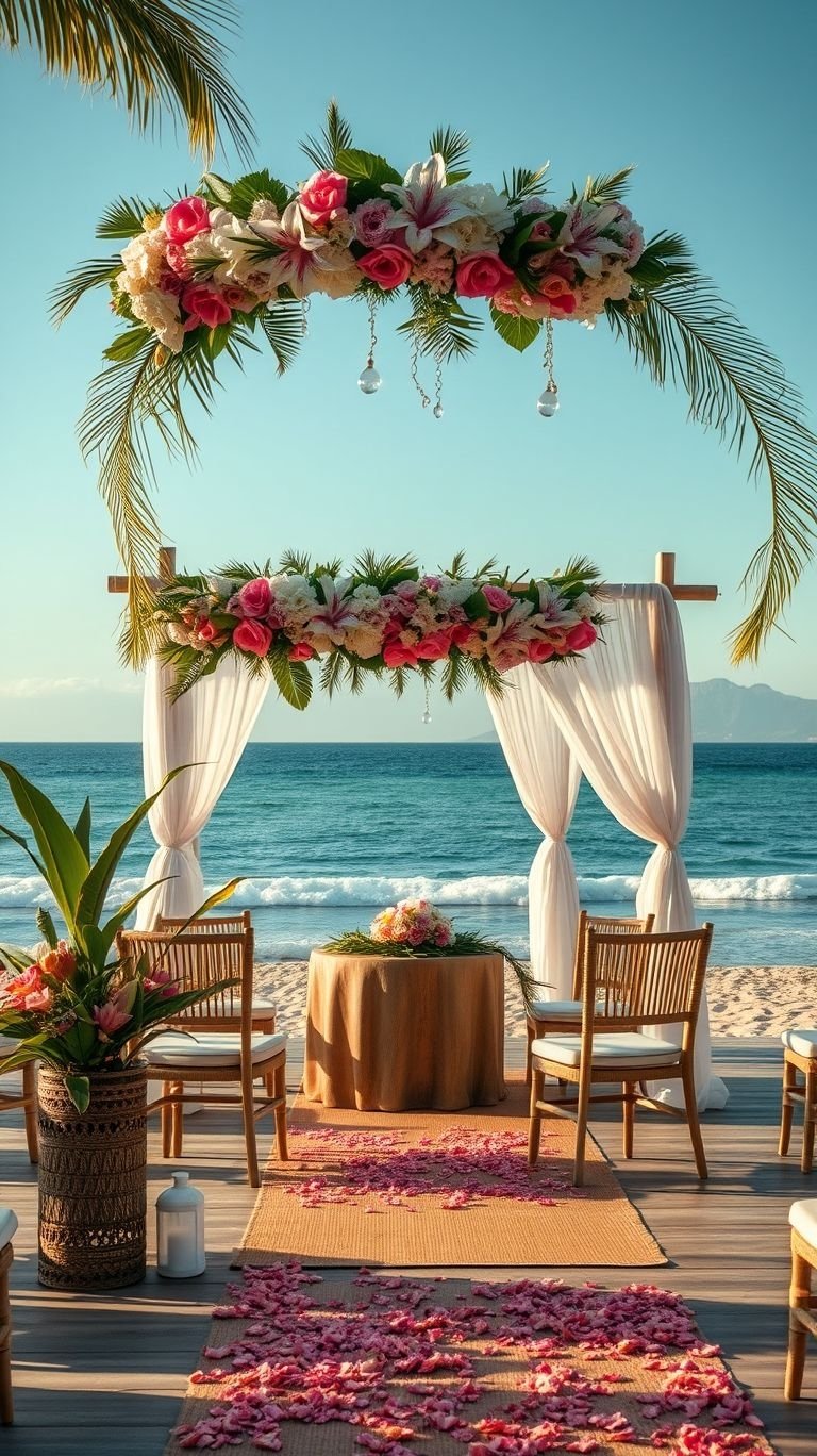 Tropical Wedding Ideas: Guaranteed Gorgeous Celebrations | Pocoko Waves crashing, florals blooming, and love in the air—this sea-facing tropical wedding aisle is the definition of paradise!