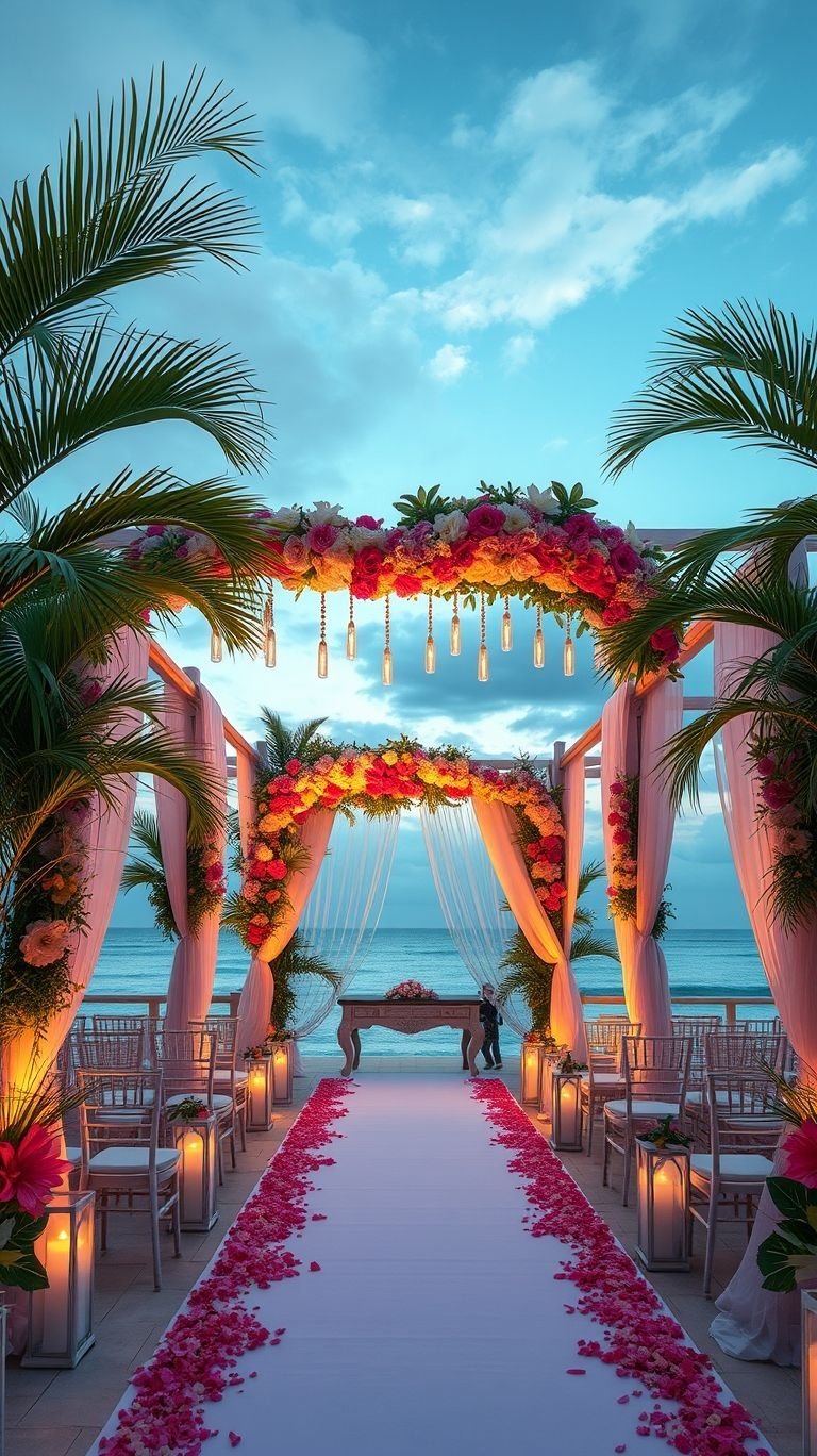 Tropical Wedding Ideas: Guaranteed Gorgeous Celebrations | Pocoko Fresh florals, salty air, and endless romance—this sea-facing wedding aisle turns your ceremony into an unforgettable tropical dream.
