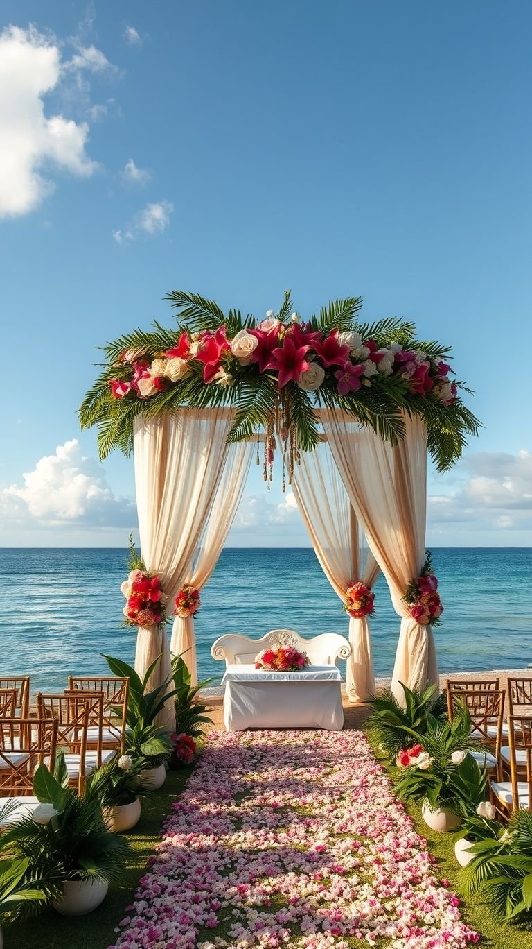 Tropical Wedding Ideas: Guaranteed Gorgeous Celebrations | Pocoko Palm leaves swaying, waves singing, and a floral aisle made for love—sea-facing tropical weddings are nothing short of magical!