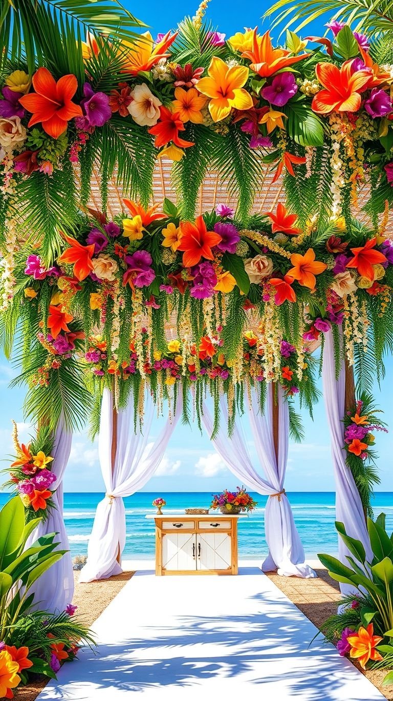 Tropical Wedding Ideas: Guaranteed Gorgeous Celebrations | Pocoko Lush florals, soft ocean breezes, and a sandy path to forever—sea-facing wedding aisles redefine romance with effortless tropical charm.