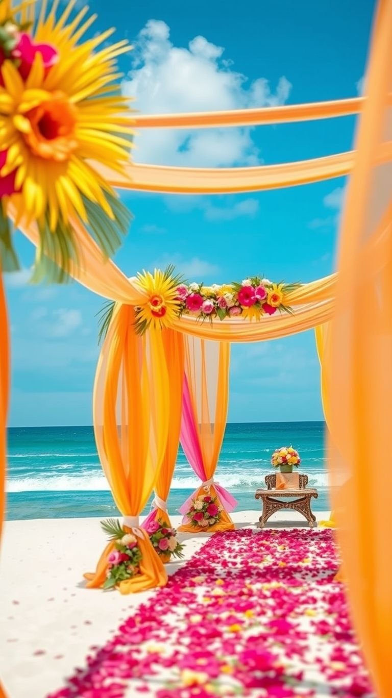 Tropical Wedding Ideas: Guaranteed Gorgeous Celebrations | Pocoko Who needs a ballroom when the ocean sets the scene? A sea-facing floral aisle brings natural elegance to your tropical wedding.