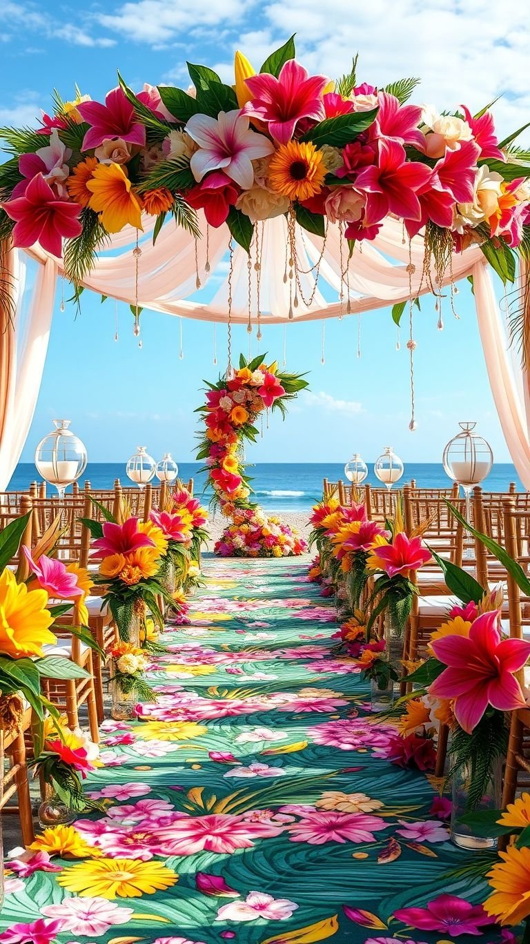 Tropical Wedding Ideas: Guaranteed Gorgeous Celebrations | Pocoko Fresh florals, salty air, and endless romance—this sea-facing wedding aisle turns your ceremony into an unforgettable tropical dream.