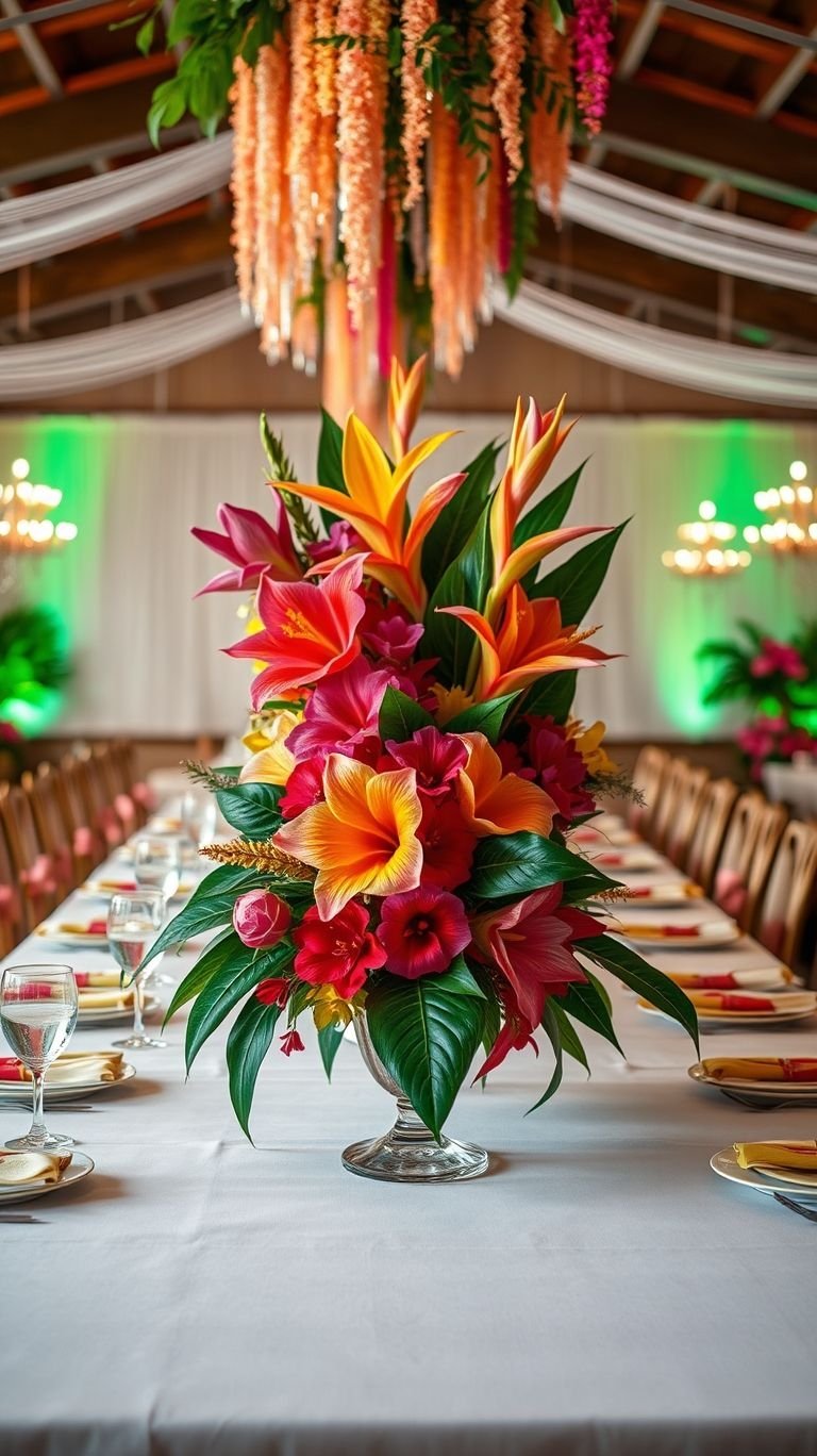 Tropical Wedding Ideas: Guaranteed Gorgeous Celebrations | Pocoko It’s giving destination wedding dreams! Tropical flower centerpieces instantly transport you to sun-soaked shores and lush landscapes.