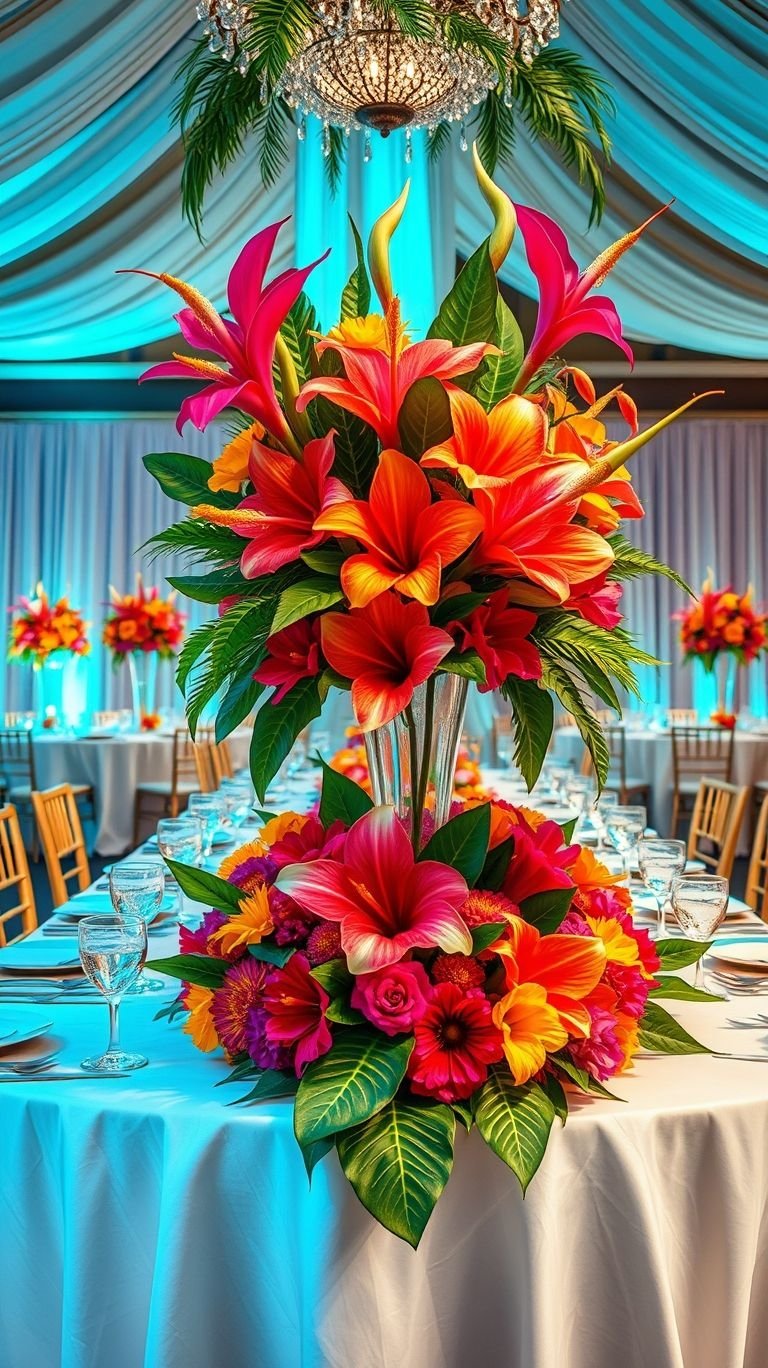 Tropical Wedding Ideas: Guaranteed Gorgeous Celebrations | Pocoko A centerpiece that feels like a tropical getaway? Yes, please! Vibrant blooms and lush greenery make every setting picture-perfect.