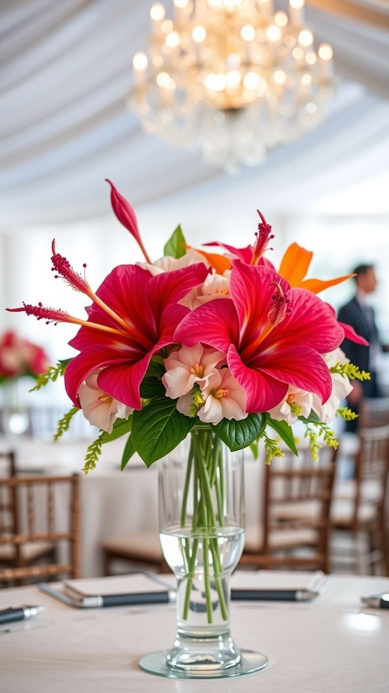 Tropical Wedding Ideas: Guaranteed Gorgeous Celebrations | Pocoko A splash of color, a touch of greenery, and pure tropical sophistication—centerpieces that redefine floral elegance!