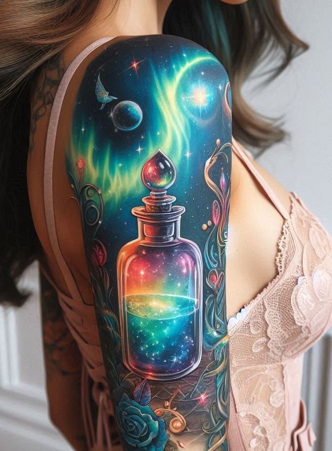 Add a splash of glow to your ink game! These potion tattoos pulse with aurora hues and enchantment from another realm.