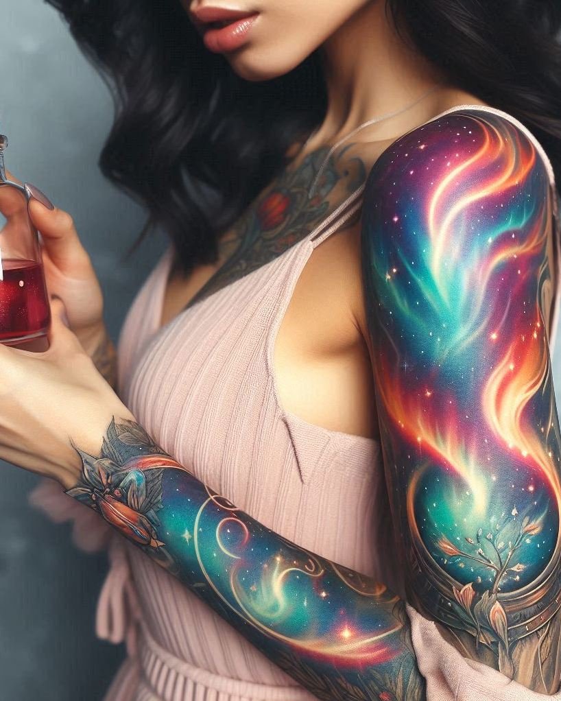 Celestial wonder bottled into spellbinding ink—Aurora Borealis Brew tattoos glow with northern charm and lunar energy!