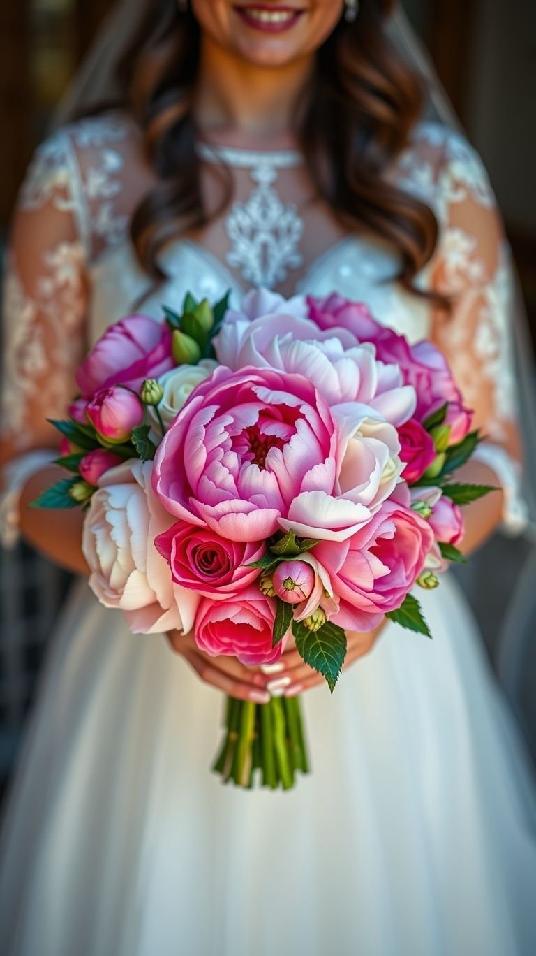 If elegance had a scent, it’d come wrapped in peonies. This wedding bouquet gives luxury, softness, and just a touch of “I woke up like this” bridal glamour.