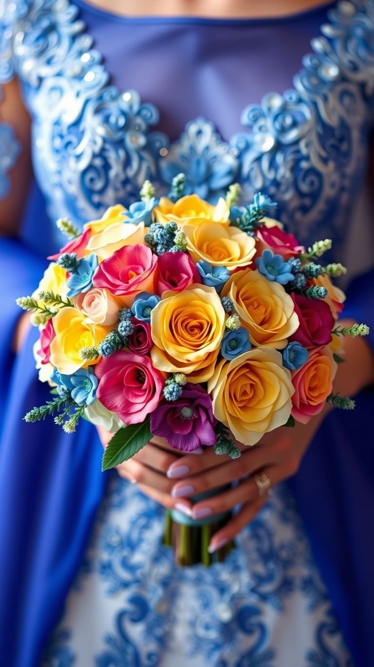 This isn’t just a bouquet, it’s an art exhibit. Color-mix roses and friends throw petals like confetti and blend shades like a designer’s dream.