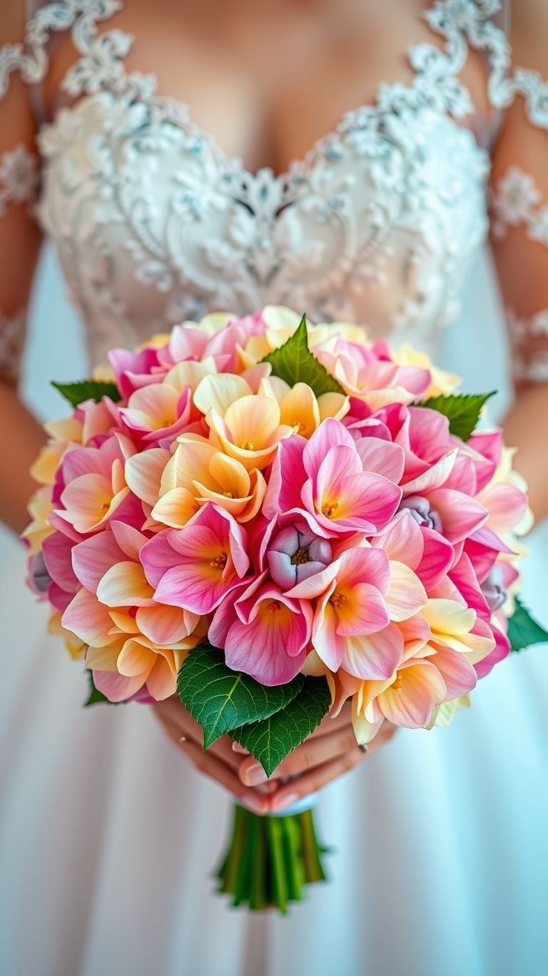 Who knew serenity and sass could share a bouquet? Plumeria’s buttery petals and juicy colors are like yoga for your wedding day vibe.