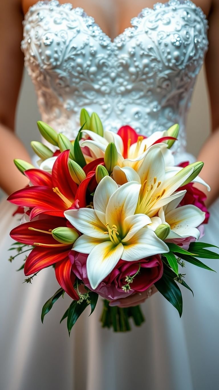 Lilies walked into the bouquet and stole the show. Graceful, bold, and unapologetically elegant—this floral combo is what Audrey Hepburn would’ve carried down the aisle.
