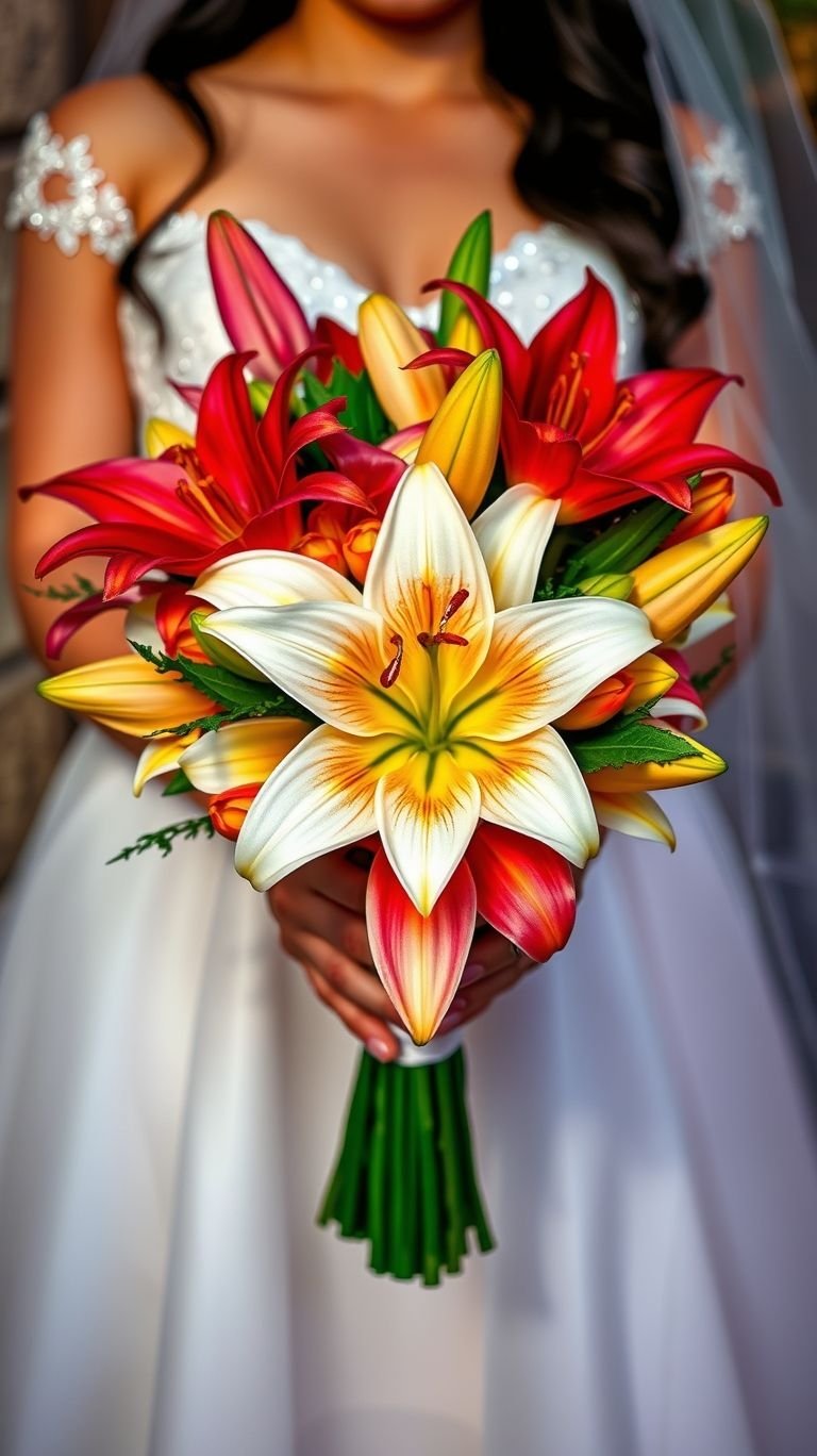 A bouquet that looks like it graduated from finishing school—lilies add the polish while garden florals bring the soft rebellion. It's giving “classic with a twist.”