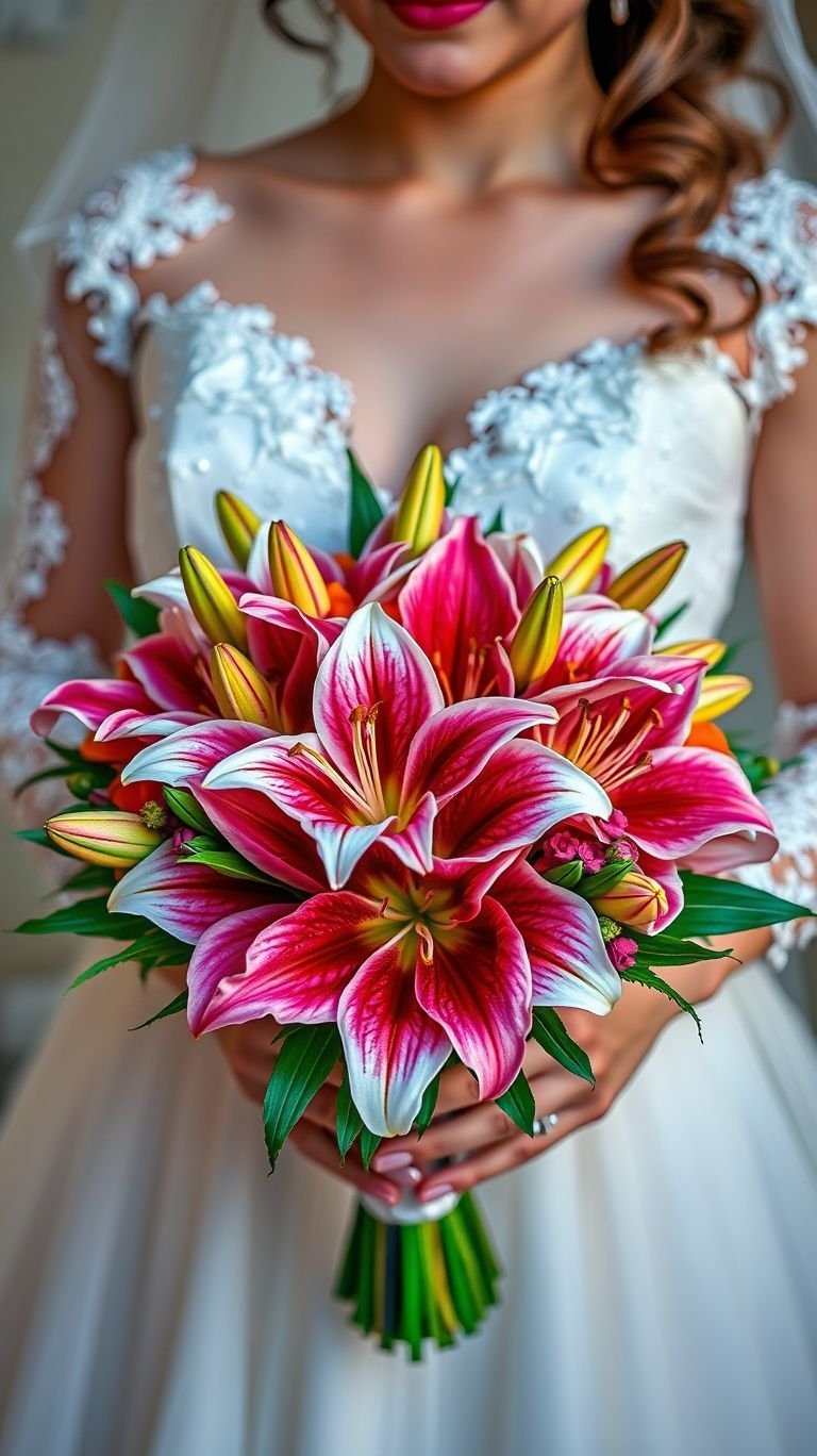 Imagine lilies with flair, like swans wearing pearls. This bouquet is all quiet luxury until it turns heads louder than your entrance music.