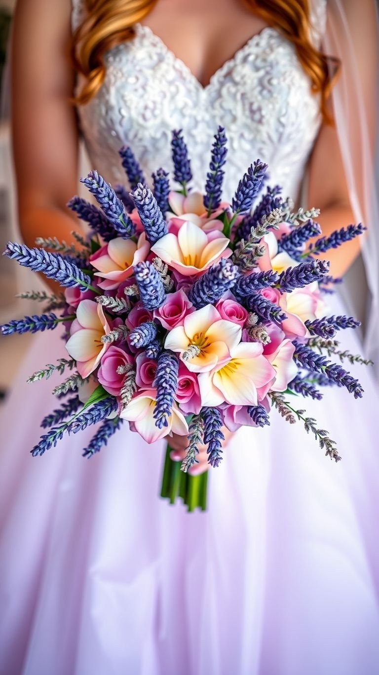 This one’s for the bride who wants florals with a French accent. Lavender brings countryside glam while other blooms sing harmonies in pastel.