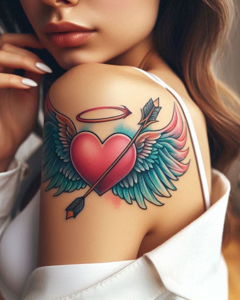 Wings don’t just lift, they embrace—love-struck angel tattoos make sure your devotion stays sky-high and ink-deep.
