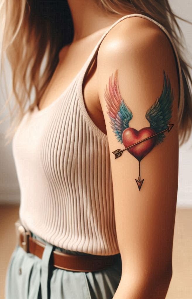 Some angels fall… in love. These tattoos capture fluttering hearts and feathered feels in every romantic line.