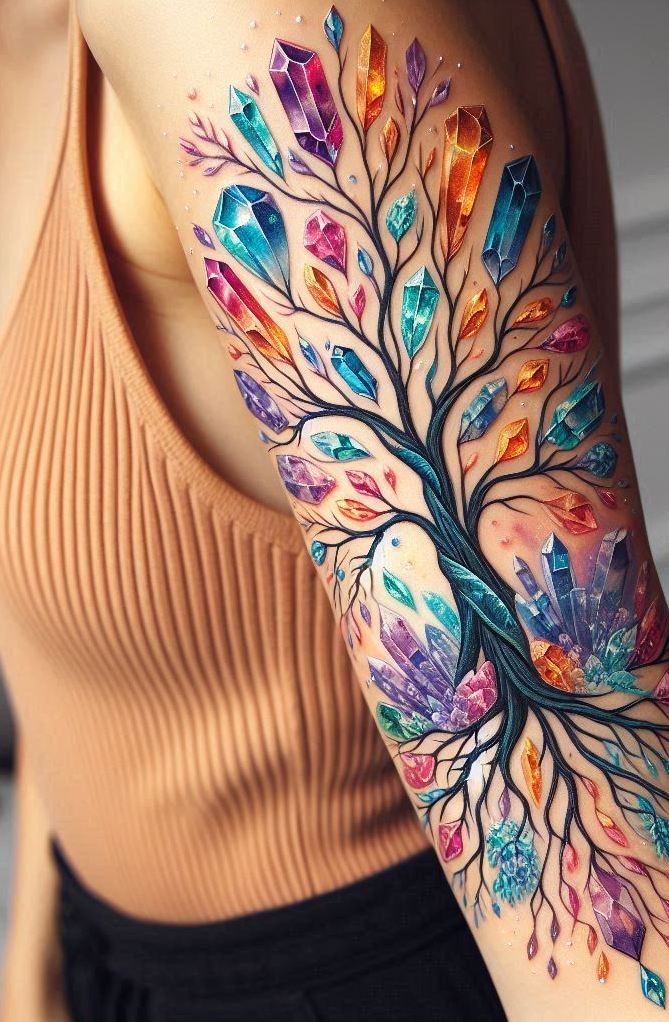 Crystal tattoos that speak in frequencies—chic, mysterious, and buzzing with intentions too pretty to ignore.