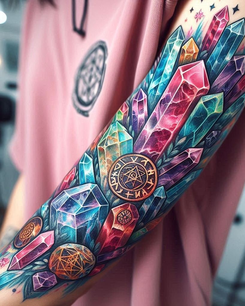 Wrapped in glow, buzzing with meaning—crystal tattoos make your skin a gallery of spiritual sparkle.