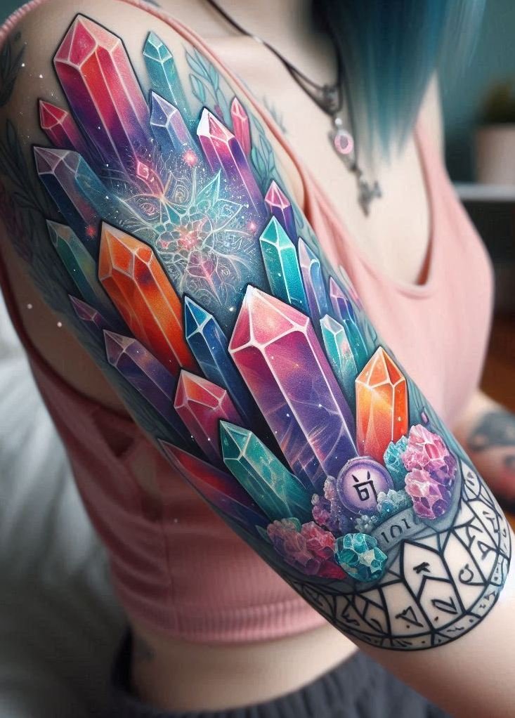 Get your glow on with crystal tattoos that are equal parts mystical and mesmerizing—perfect for soul-deep style seekers.