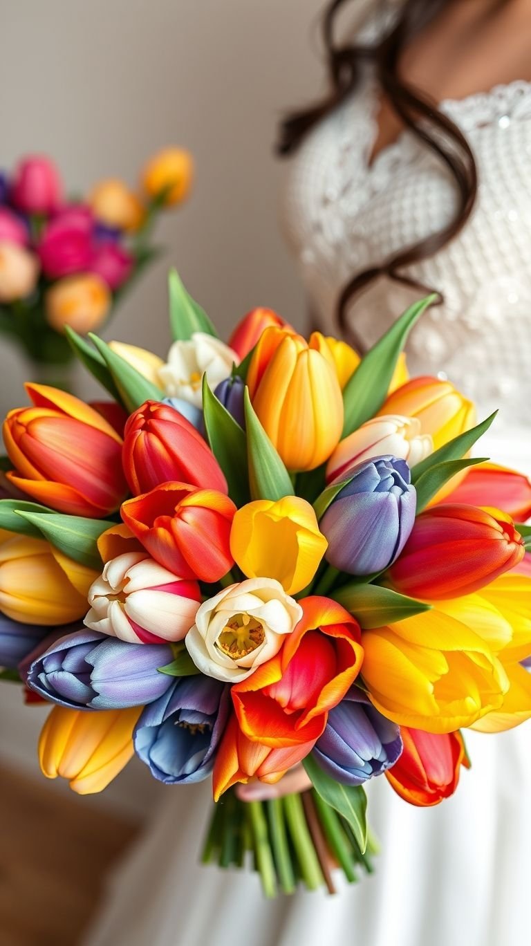 Not your grandma’s bouquet—this tulip mix is a full-on celebration of color, sass, and bridal confidence. Who knew florals could throw their own confetti?