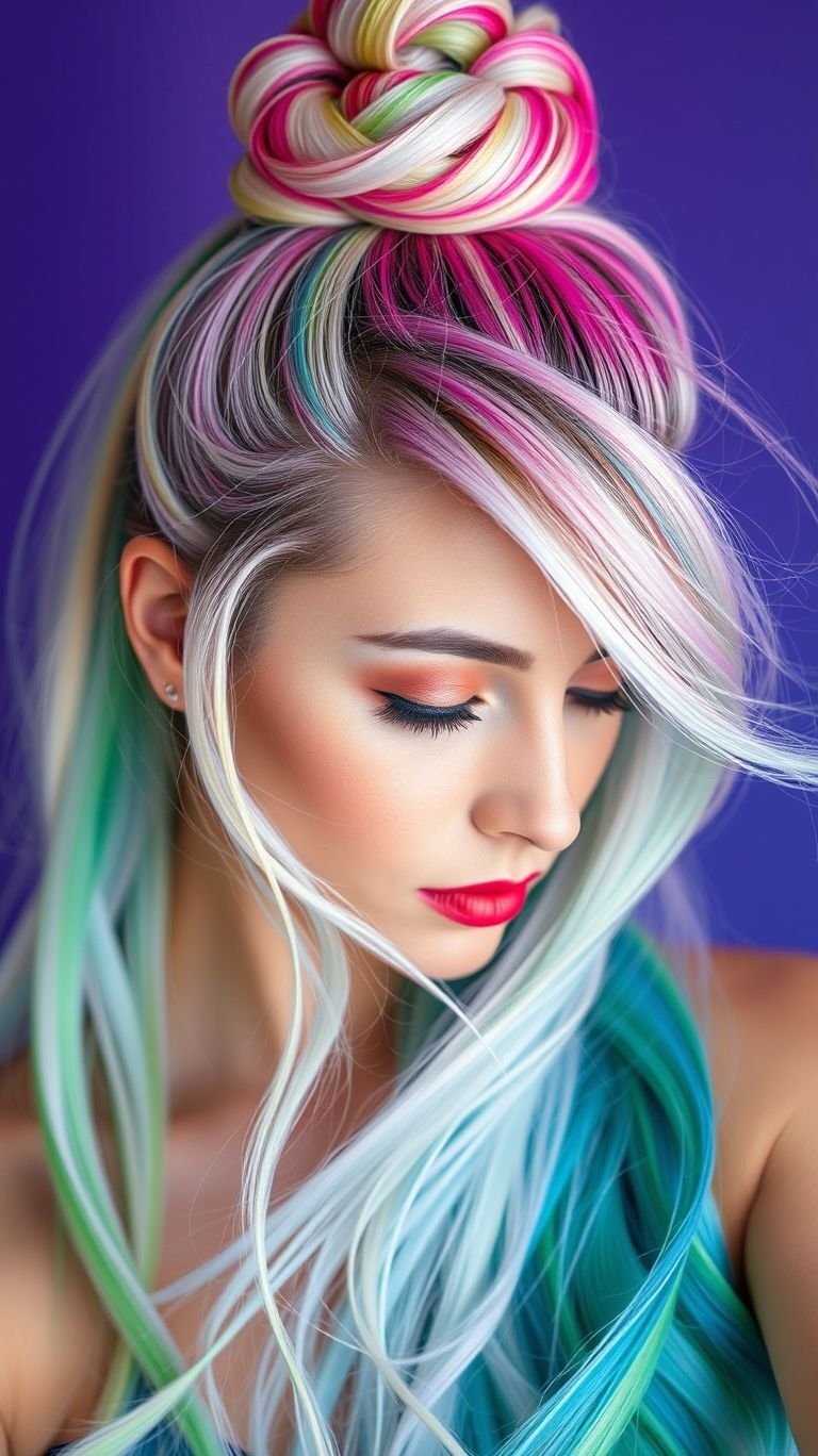 Tie it high, dye it wild. Neon buns are the mood ring of hairstyles, and today’s feeling extra.