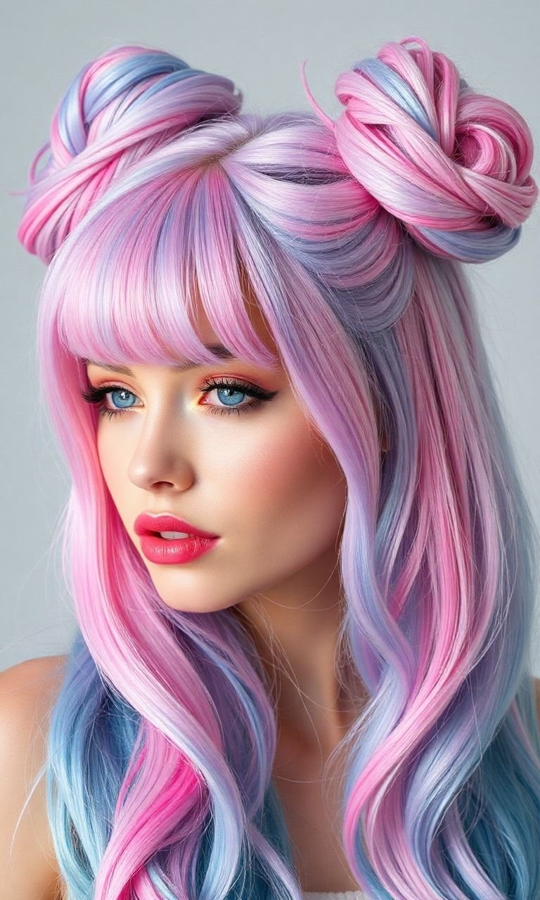 Ombre double buns that look like a unicorn took a detour through a summer rave. Prepare for compliments, stares, and low-key obsession.