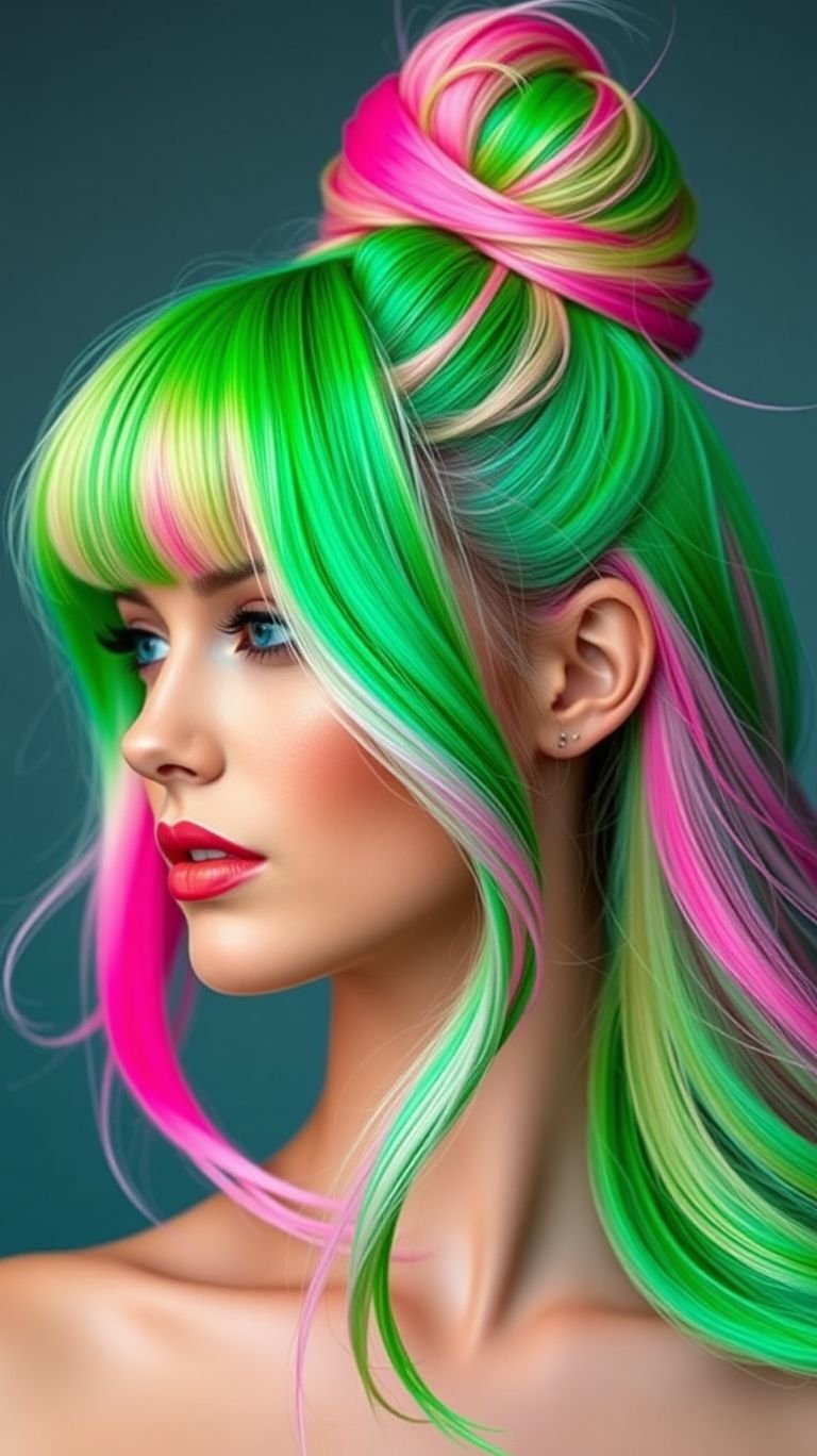 Like dipping your head in strawberry matcha—this high bun is quirky, colorful, and caffeine-free fabulous.