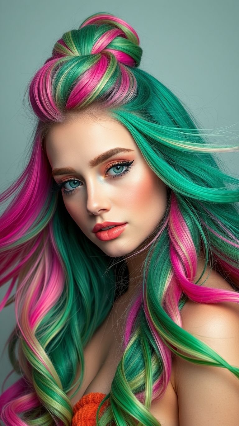 This bun didn’t just bloom—it exploded. Pink and green ombré? The hair equivalent of botanical fireworks.
