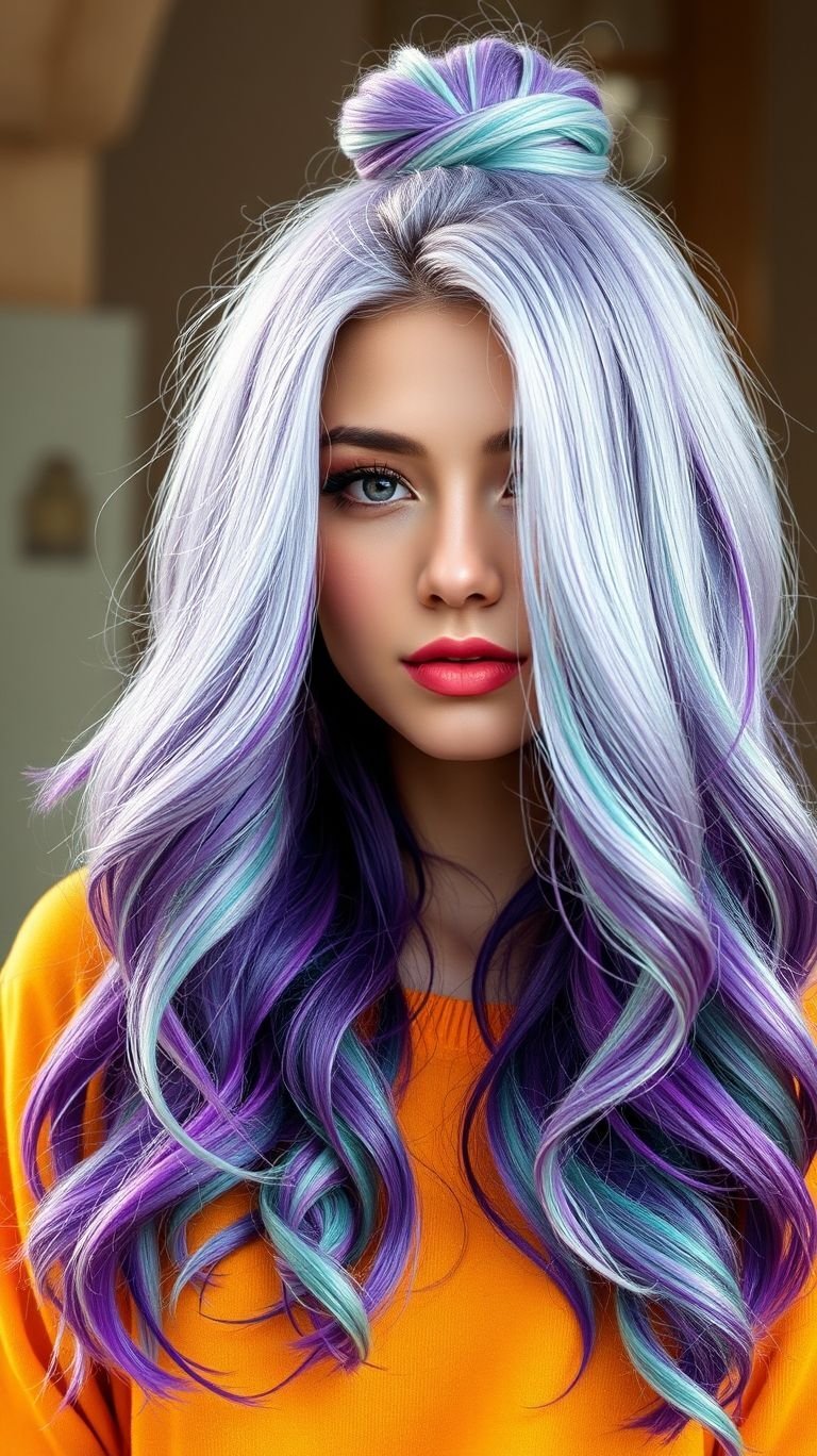 Cosmic Candy Bun Swipe that crown into a swirl of lilac and deep violet and boom—your bun just became the galaxy’s favorite lollipop. This purple ombre high bun is sweet, sassy, and snatched tighter than your deadlines.