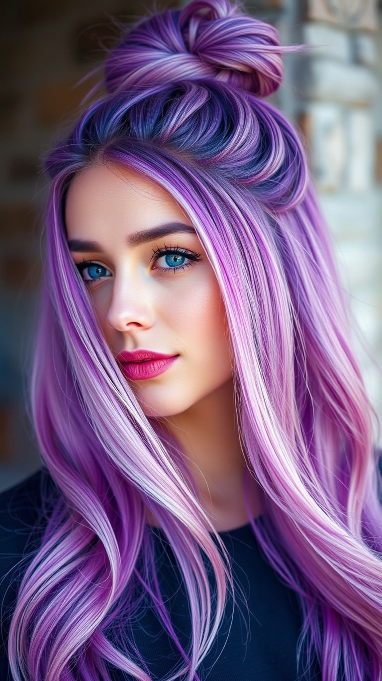 Mood Ring Bun Because why express your mood when your bun can do it for you? From soft lilac calm to bold plum drama, this ombre twist is a full-spectrum personality you wear on your head.