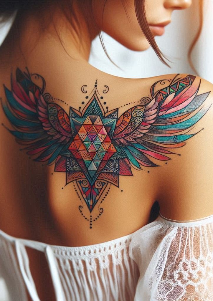 Sacred geometry meets heavenly vibes—these winged tattoos radiate cosmic harmony with every perfectly inked angle.
